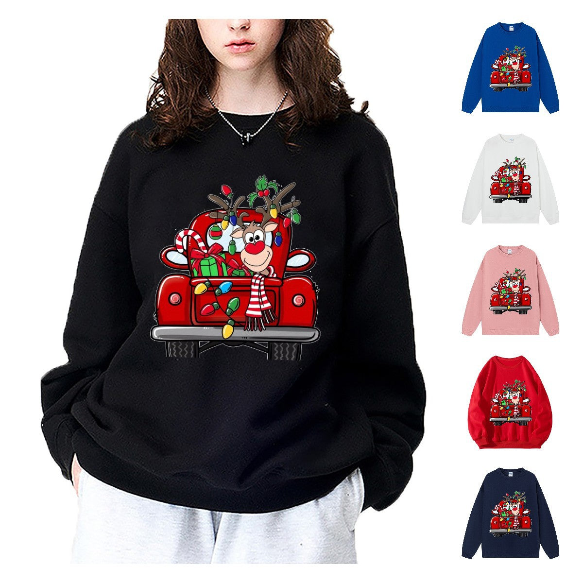 Christmas sweater for women, Christmas car lights reindeer