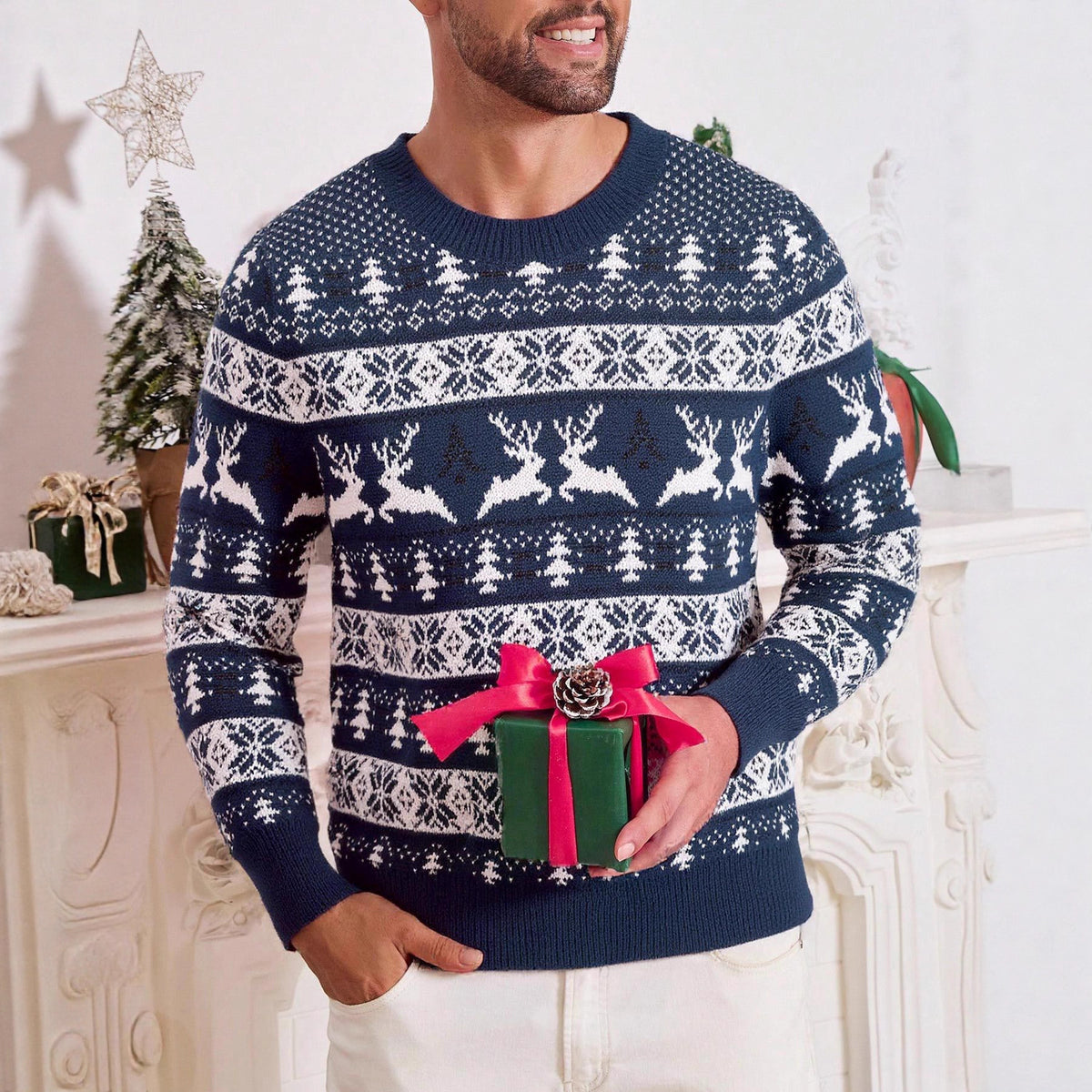 Christmas round neck loose sweater for men