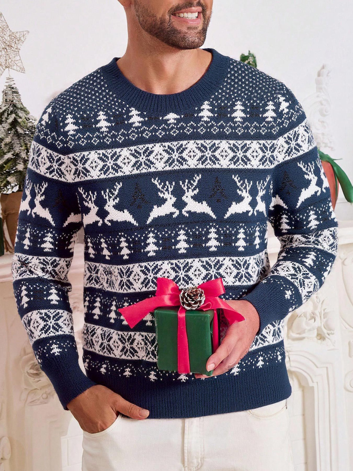 Christmas round neck loose sweater for men
